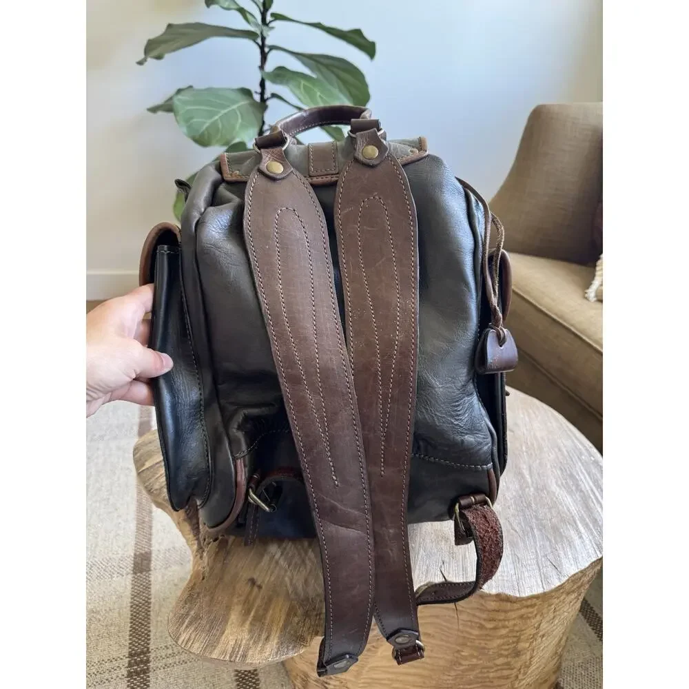 Vintage Leather Handmade Backpack Cinch Top Brown Green Gray